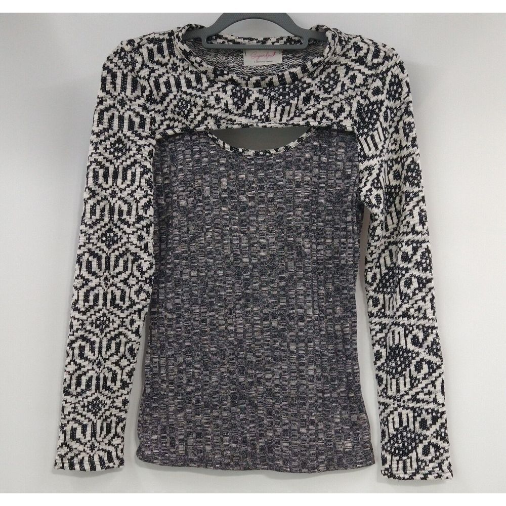 Sugarfox Womens‎ size Large Round Neck Cut Out Knit Top Long Sleeve Shirt